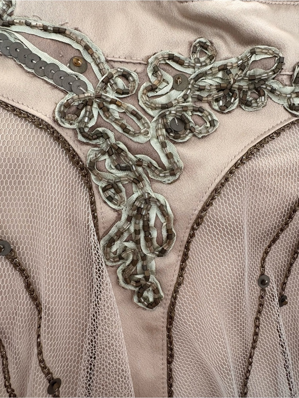 Karen Millen NEW Beaded Embellished Mesh Cowl Neck Babydoll Cami Top Sz 8 Y2K - Picture 3 of 10